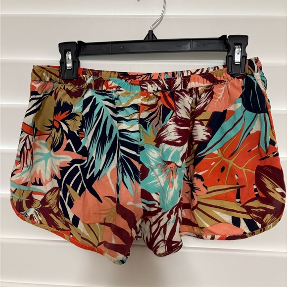 Roxy Pants - Roxy Athletic Shorts Red and Orange Tropical Print